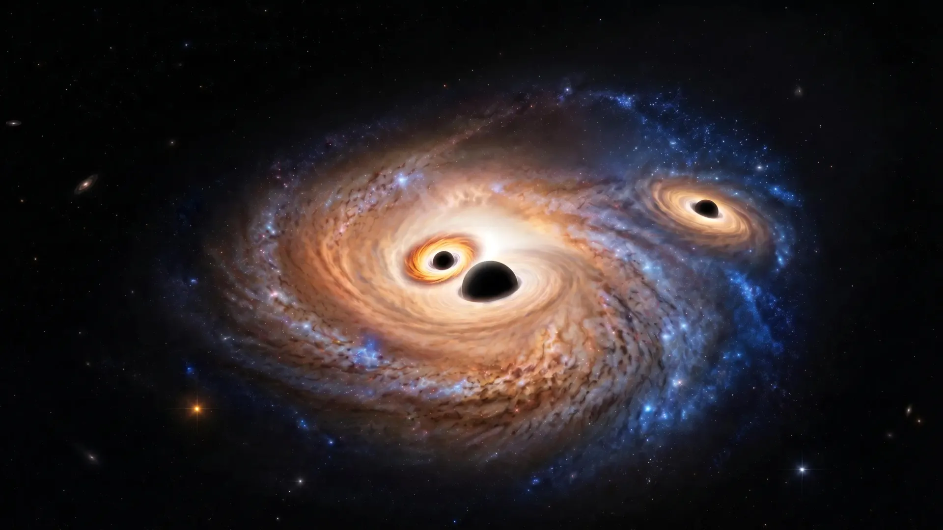 Three giant black holes discovered in a galaxy from the dawn of time